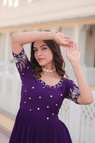 Purple Luxe Zari & Sequin Embroidered Gown ClothsVilla