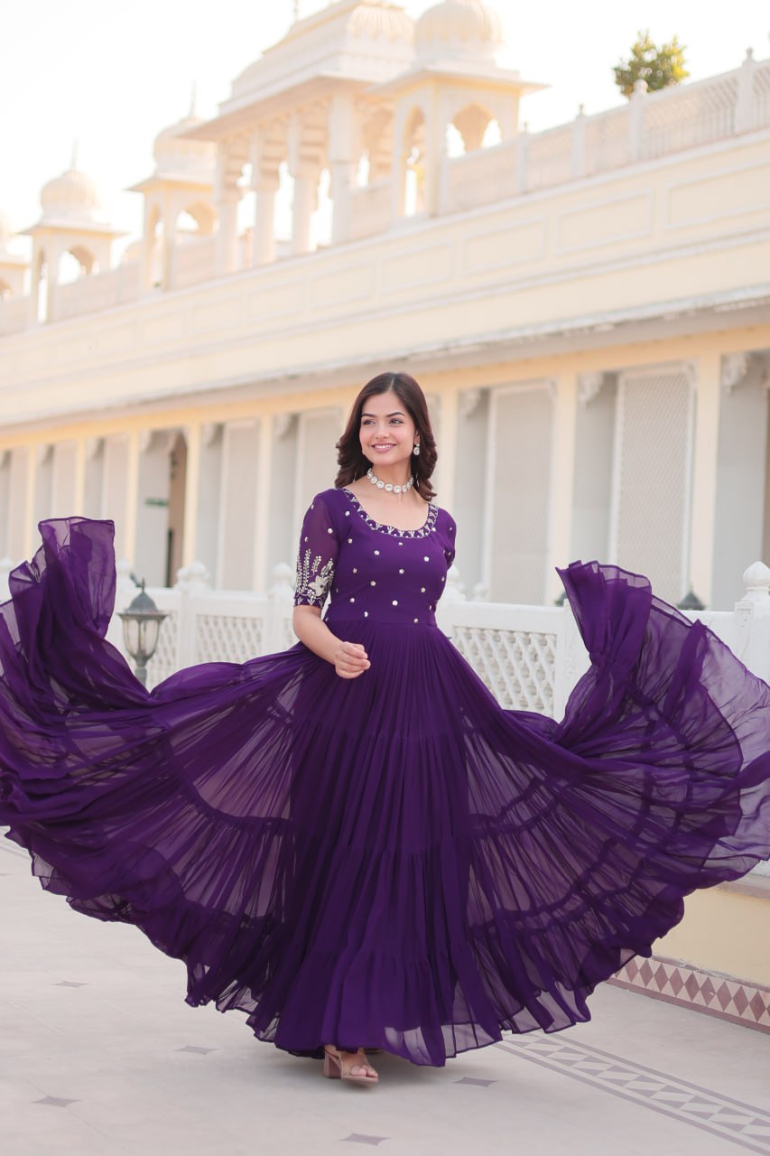 Purple Luxe Zari & Sequin Embroidered Gown ClothsVilla