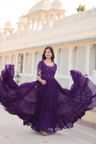 Purple Luxe Zari & Sequin Embroidered Gown ClothsVilla