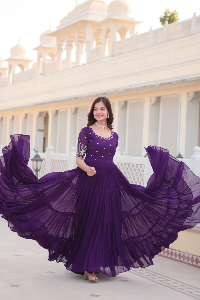 Purple Luxe Zari & Sequin Embroidered Gown ClothsVilla