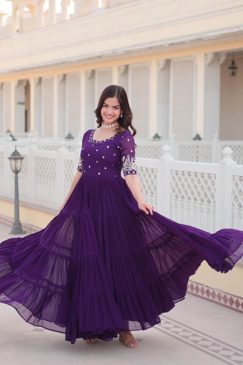 Purple Luxe Zari & Sequin Embroidered Gown ClothsVilla