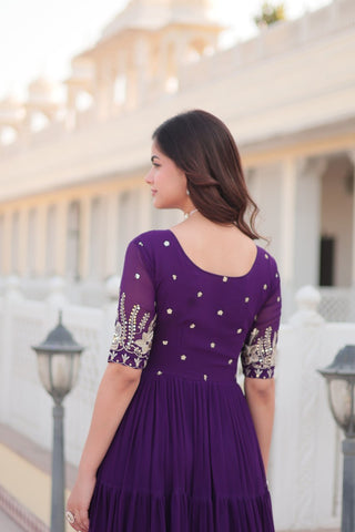 Purple Luxe Zari & Sequin Embroidered Gown ClothsVilla