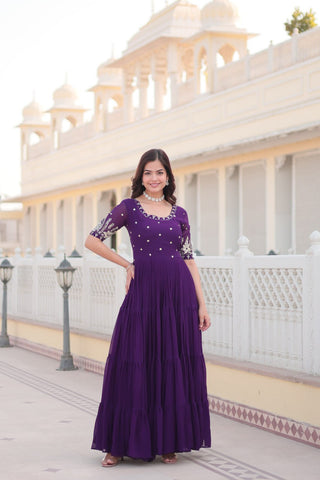 Purple Luxe Zari & Sequin Embroidered Gown ClothsVilla
