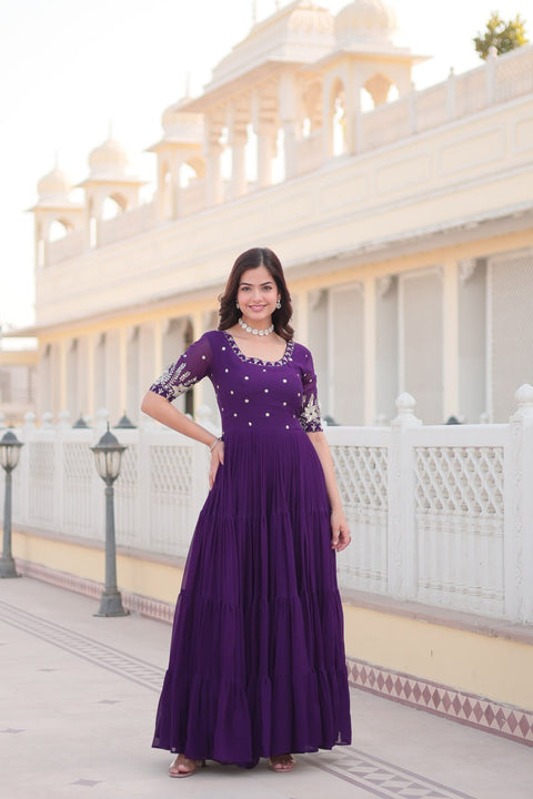Purple Luxe Zari & Sequin Embroidered Gown ClothsVilla Main image