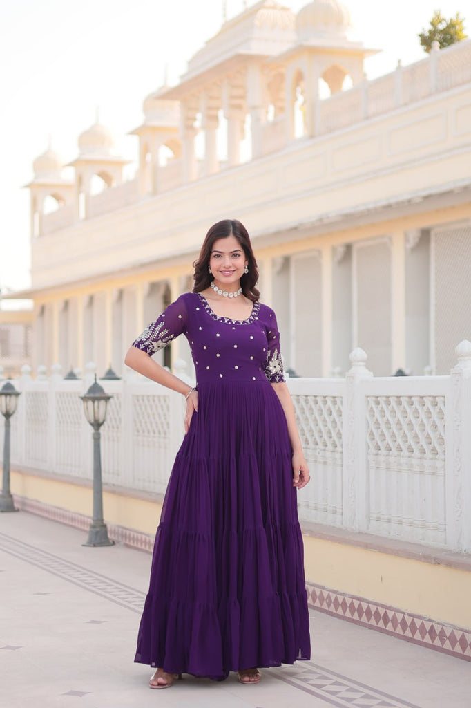 Purple Luxe Zari & Sequin Embroidered Gown ClothsVilla