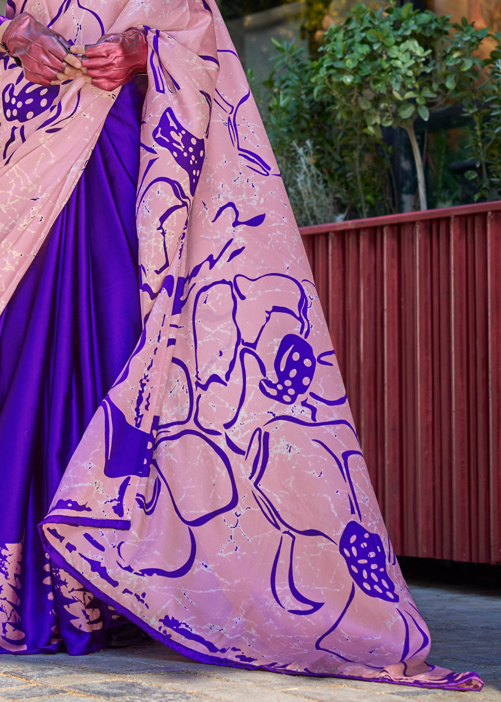 Purple Luxurious Satin Crepe Saree – Elegance with a Graceful Drape ClothsVilla