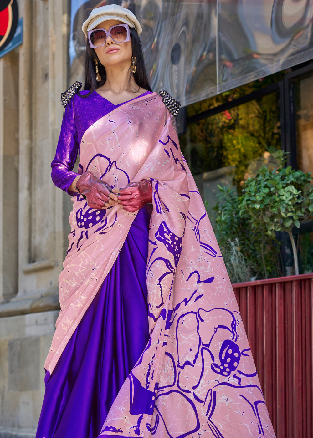 Purple Luxurious Satin Crepe Saree – Elegance with a Graceful Drape ClothsVilla
