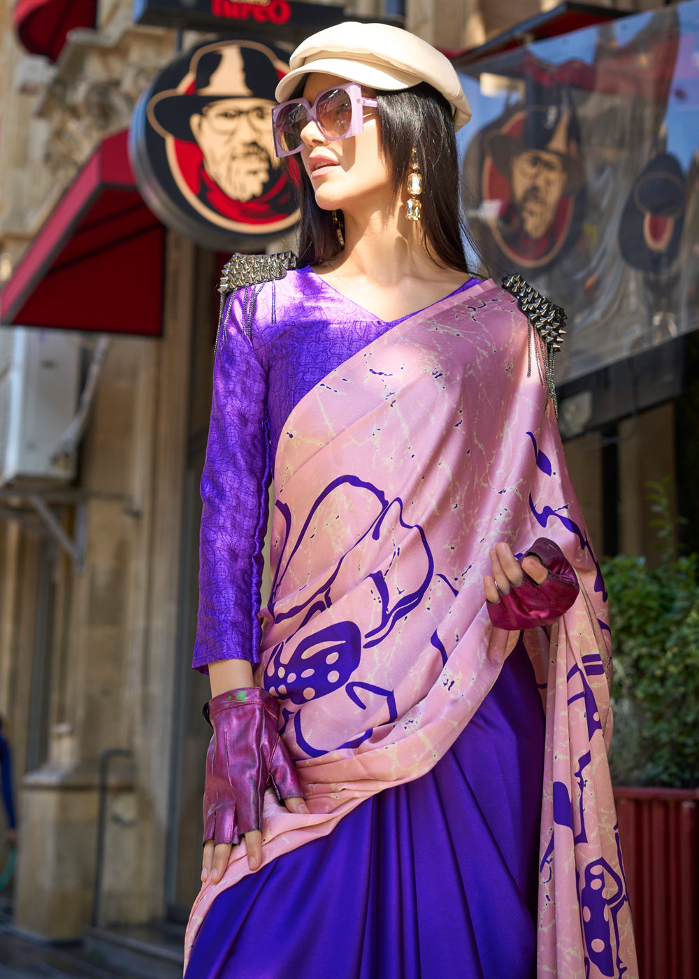Purple Luxurious Satin Crepe Saree – Elegance with a Graceful Drape ClothsVilla