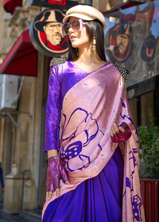 Purple Luxurious Satin Crepe Saree – Elegance with a Graceful Drape ClothsVilla