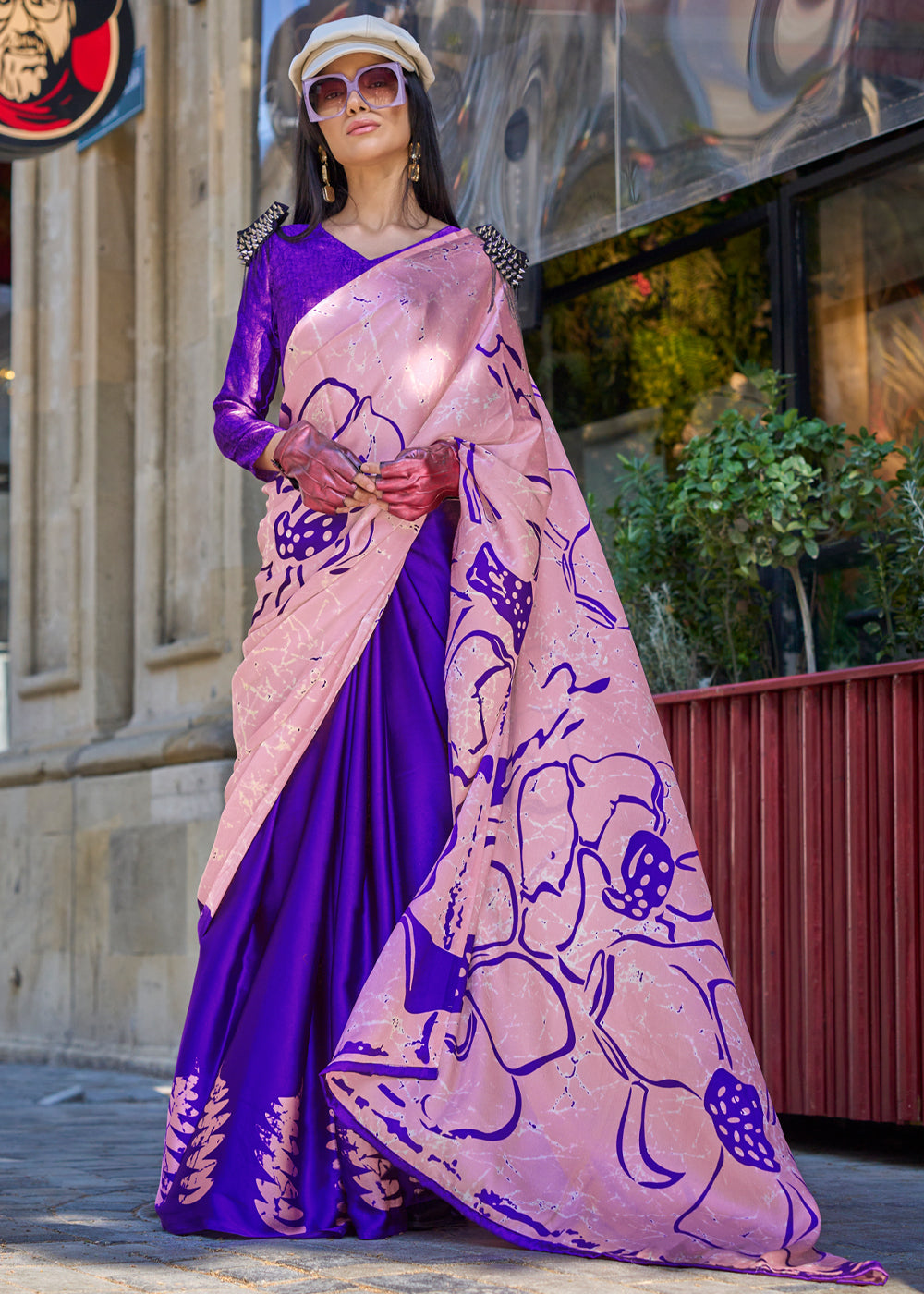 Purple Luxurious Satin Crepe Saree – Elegance with a Graceful Drape ClothsVilla Main image