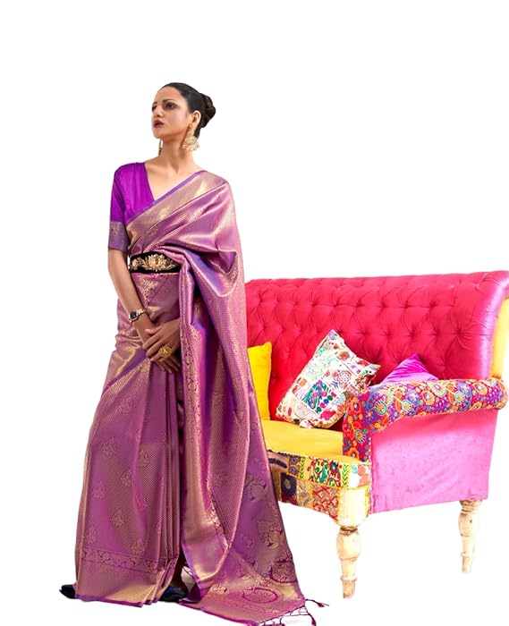 Purple Luxurious Silk Jacquard Saree with Blouse Piece – Perfect for Festivals ClothsVilla