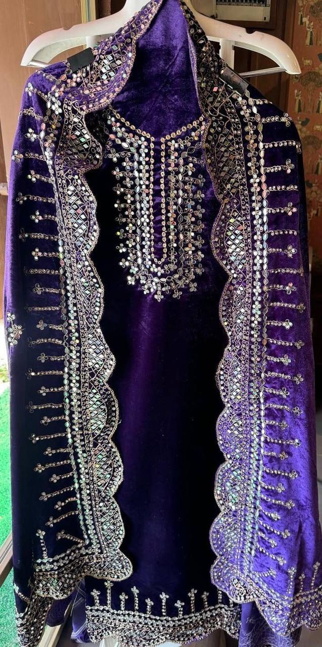 Purple Luxurious Viscose Velvet Plazo Set with Embroidered Dupatta Clothsvilla