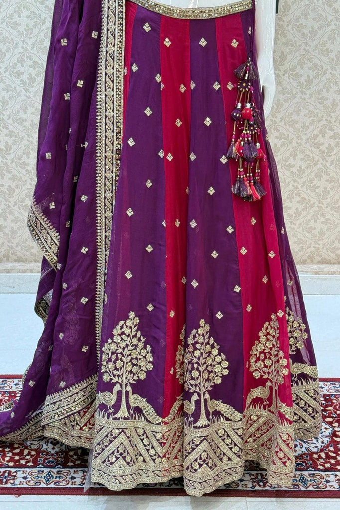 Purple & Maroon Designer Faux Georgette Embroidered Lehenga Choli Set with Dupatta ClothsVilla