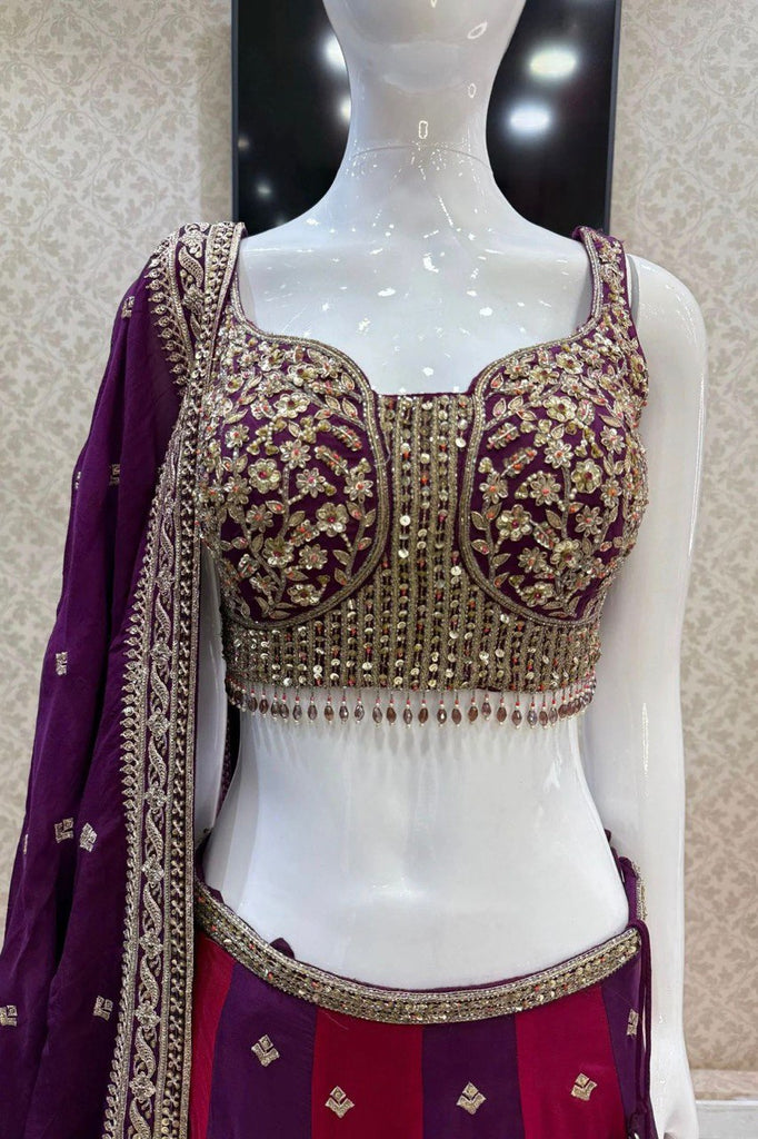 Purple & Maroon Designer Faux Georgette Embroidered Lehenga Choli Set with Dupatta ClothsVilla