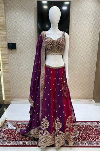 Purple & Maroon Designer Faux Georgette Embroidered Lehenga Choli Set with Dupatta ClothsVilla