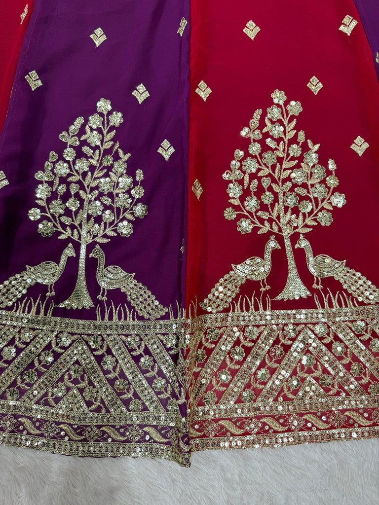 Purple & Maroon Designer Faux Georgette Embroidered Lehenga Choli Set with Dupatta ClothsVilla