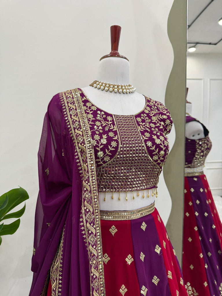 Purple & Maroon Designer Faux Georgette Embroidered Lehenga Choli Set with Dupatta ClothsVilla