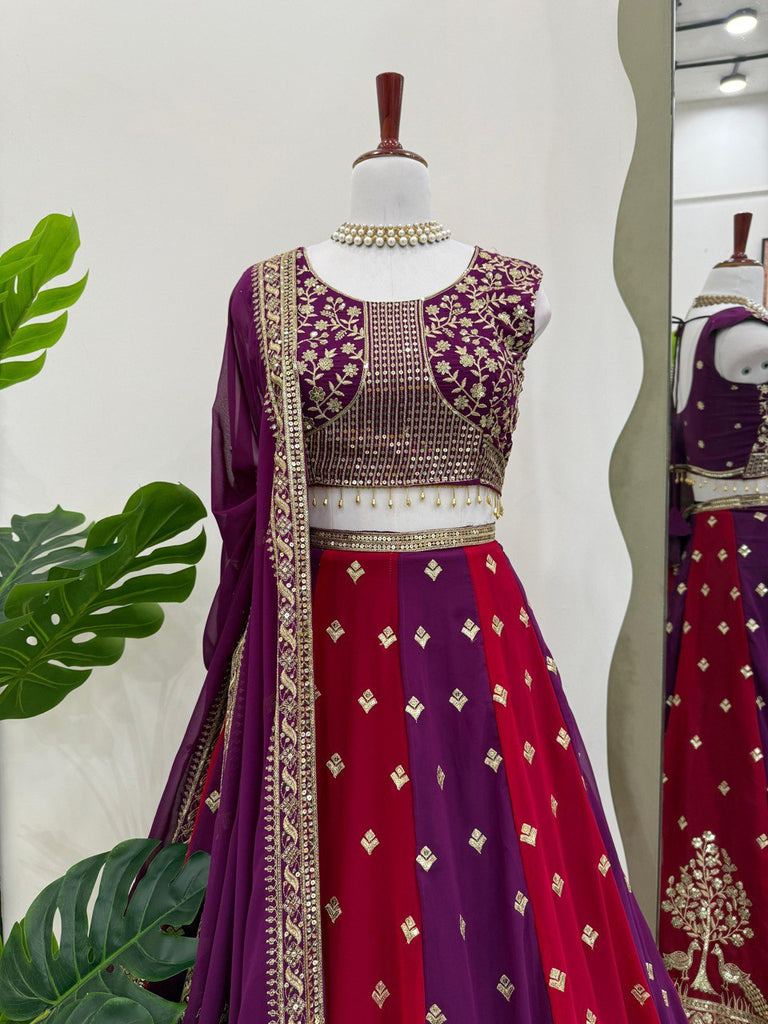 Purple & Maroon Designer Faux Georgette Embroidered Lehenga Choli Set with Dupatta ClothsVilla