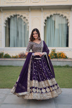 Load image into Gallery viewer, Purple Mesmerizing Faux Blooming Lehenga Choli with Dupatta Set ClothsVilla.com