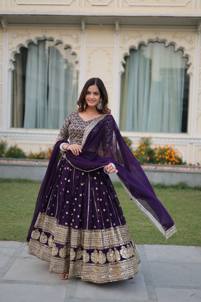 Purple Mesmerizing Faux Blooming Lehenga Choli with Dupatta Set ClothsVilla.com