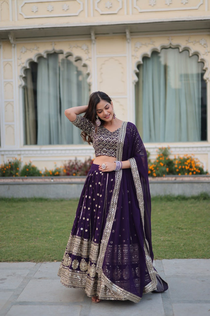 Purple Mesmerizing Faux Blooming Lehenga Choli with Dupatta Set ClothsVilla.com