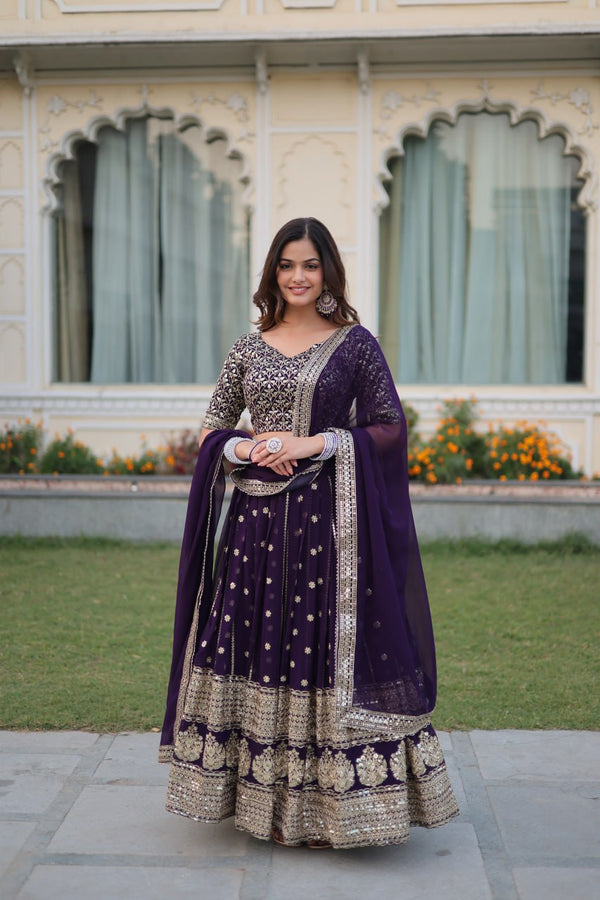 Purple Mesmerizing Faux Blooming Lehenga Choli with Dupatta Set ClothsVilla.com