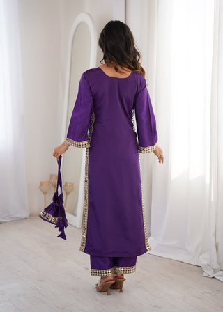 Purple Mirror Work Kurti Pant Set & Batwa ClothsVilla