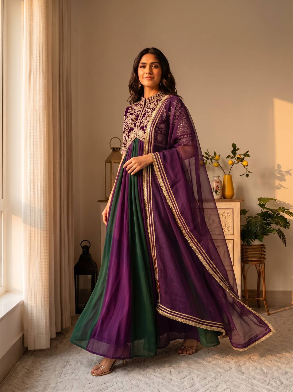 Purple Moss Silk Embroidered Gown ClothsVilla