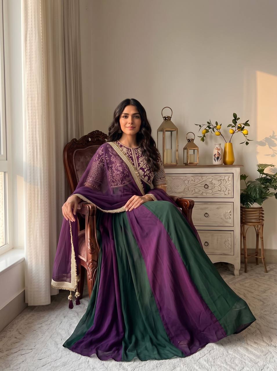 Purple Moss Silk Embroidered Gown ClothsVilla