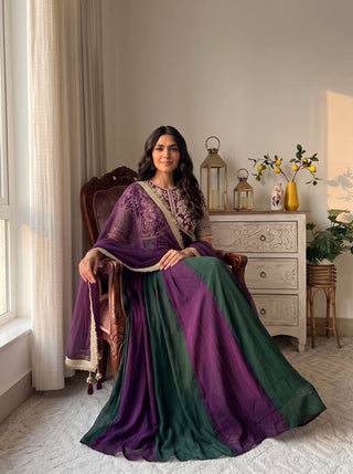 Purple Moss Silk Embroidered Gown ClothsVilla