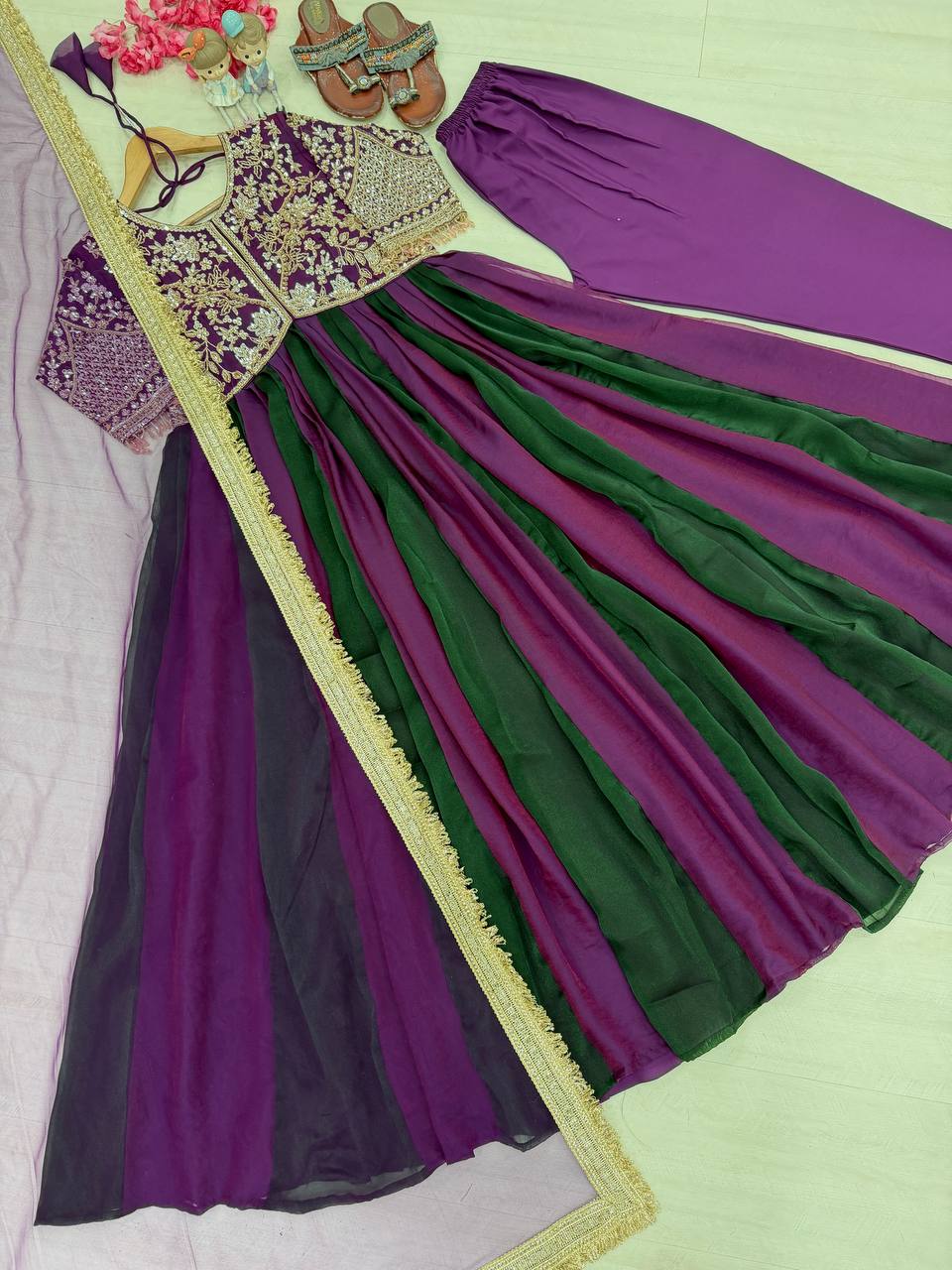 Purple Moss Silk Embroidered Gown ClothsVilla