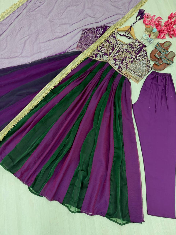 Purple Moss Silk Embroidered Gown ClothsVilla