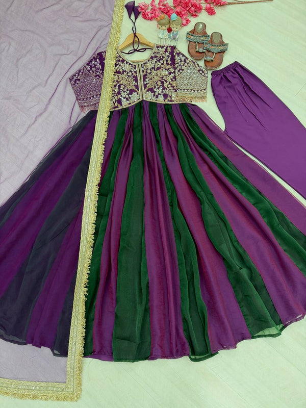 Purple Moss Silk Embroidered Gown ClothsVilla