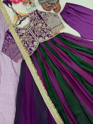 Purple Moss Silk Embroidered Gown ClothsVilla