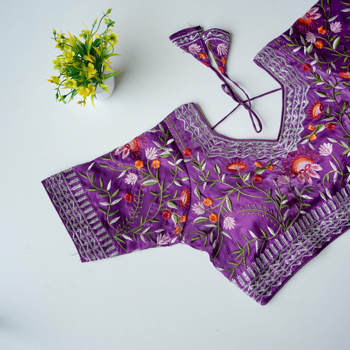 Purple  Multi-Color Embroidered Jimmy Choo Silk Blouse ClothsVilla Main image