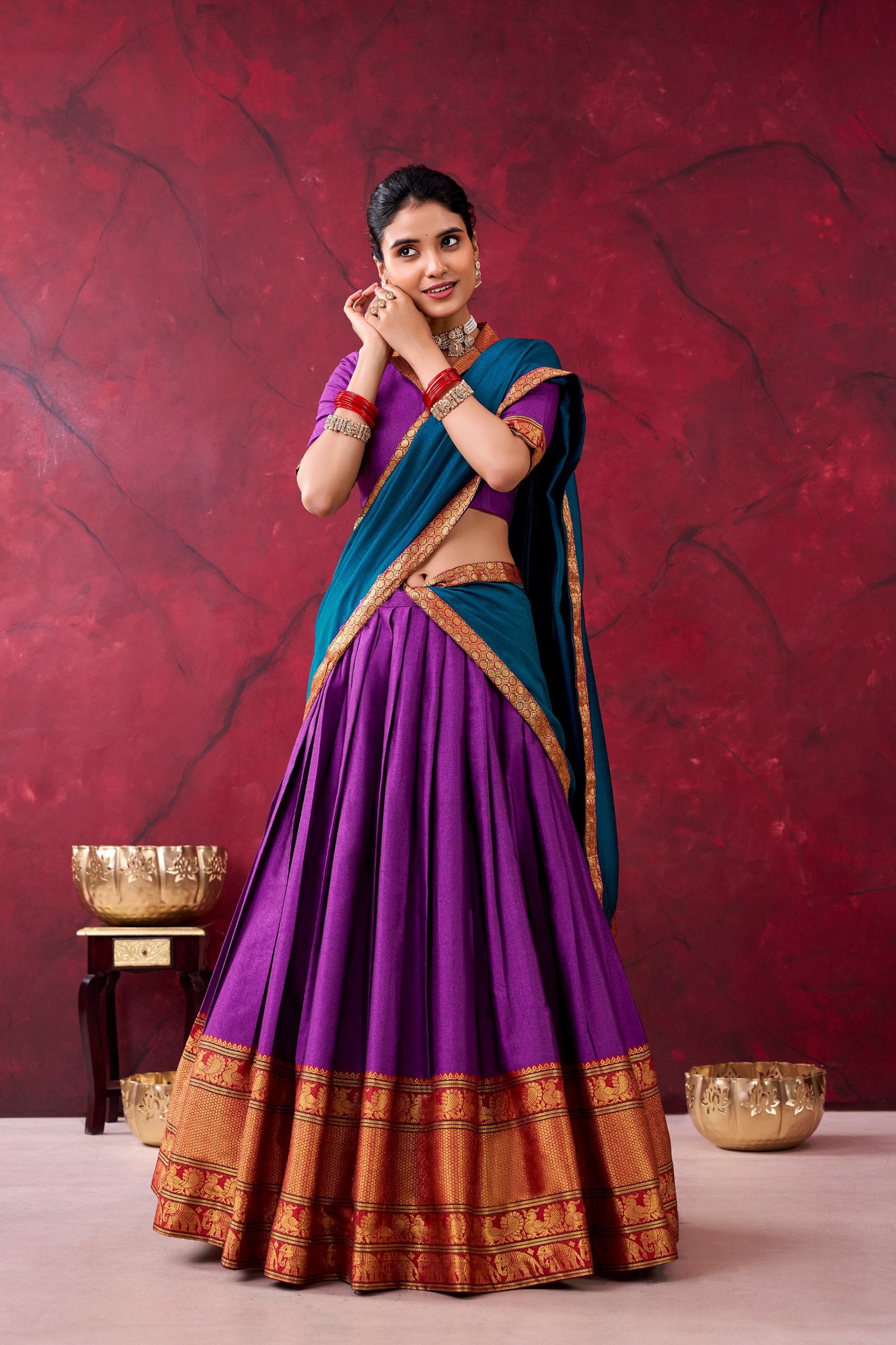Purple Narayan Pet Cotton Lehenga Set ClothsVilla