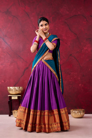 Purple Narayan Pet Cotton Lehenga Set ClothsVilla