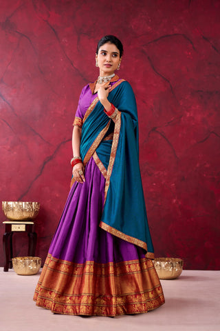 Purple Narayan Pet Cotton Lehenga Set ClothsVilla