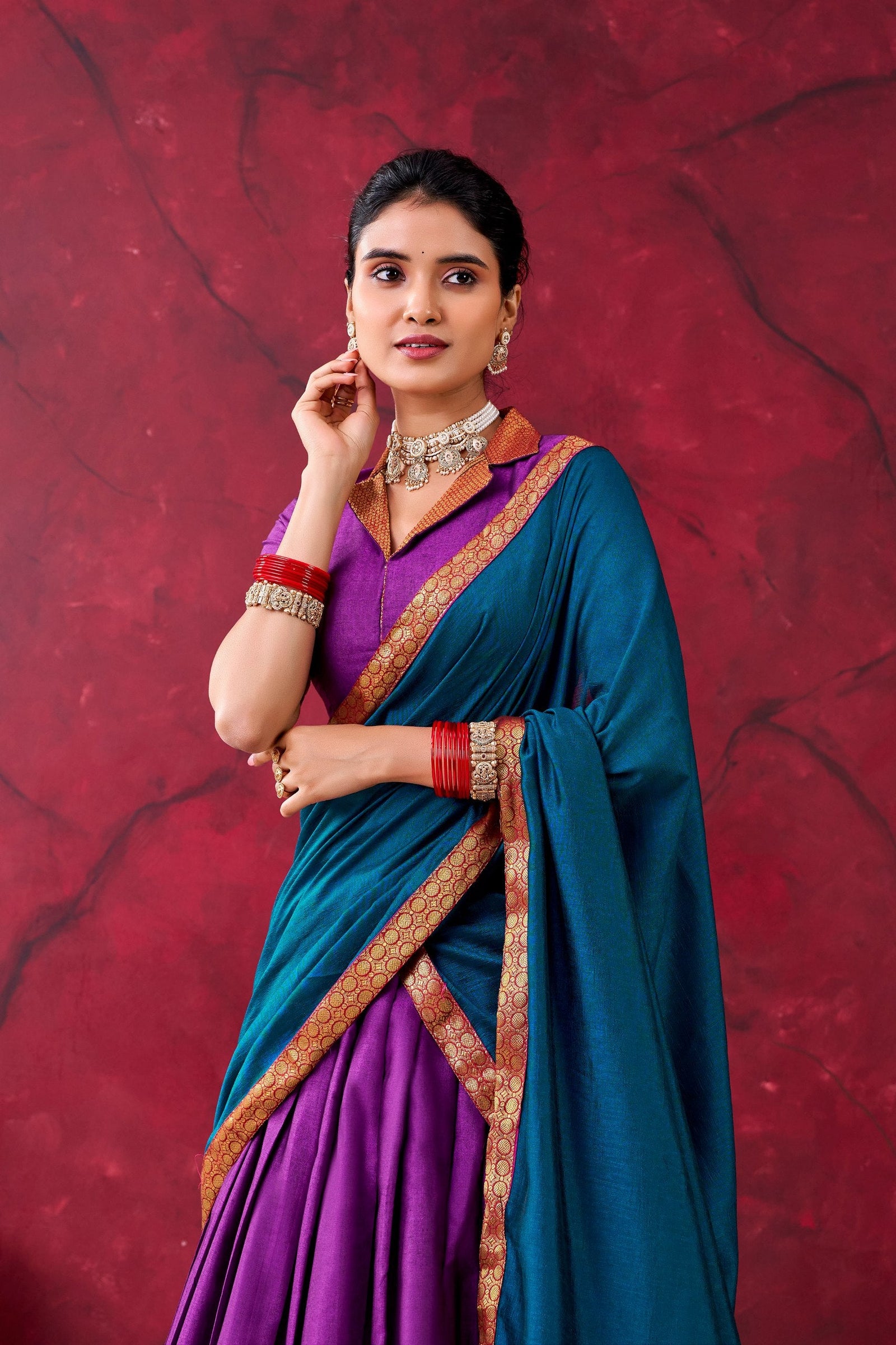 Purple Narayan Pet Cotton Lehenga Set ClothsVilla