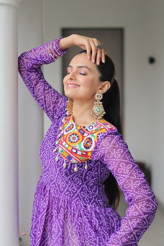 Purple Navratri Special Cotton Lehenga Choli Set with Gota Patti Lace & Bandhani Gamthi Work – Full Stitched ClothsVilla