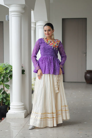 Purple Navratri Special Cotton Lehenga Choli Set with Gota Patti Lace & Bandhani Gamthi Work – Full Stitched ClothsVilla