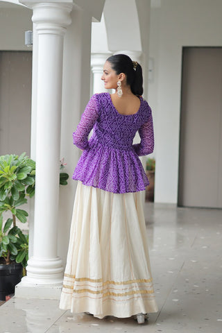 Purple Navratri Special Cotton Lehenga Choli Set with Gota Patti Lace & Bandhani Gamthi Work – Full Stitched ClothsVilla