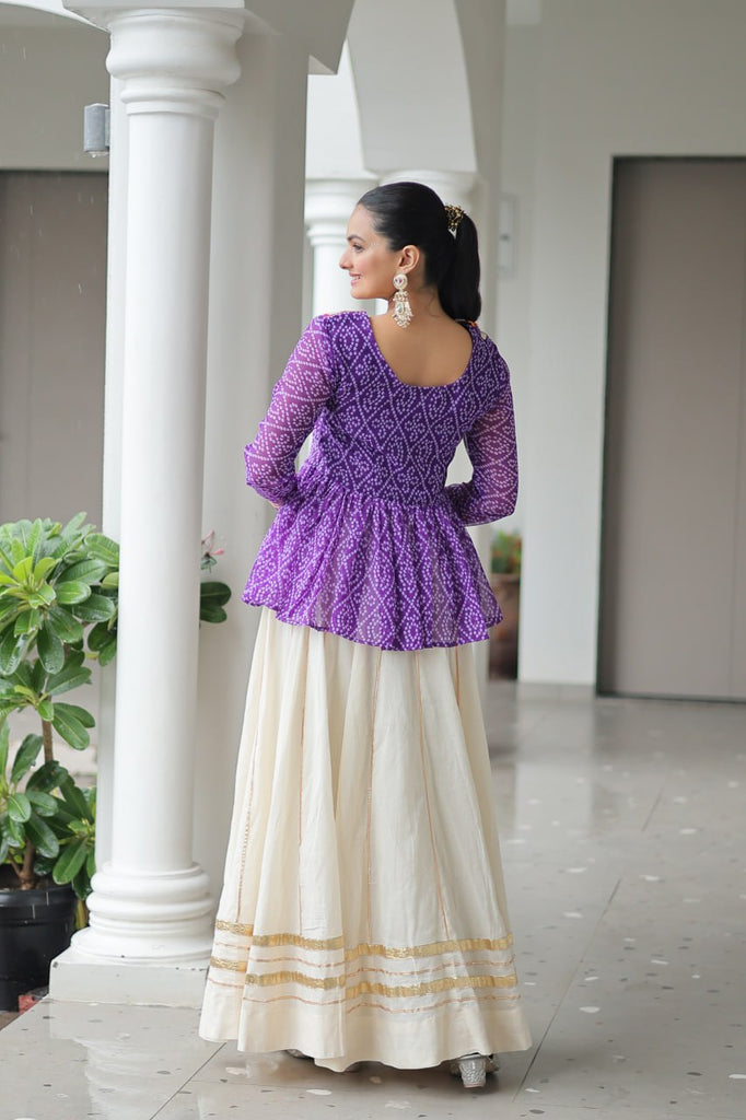 Purple Navratri Special Cotton Lehenga Choli Set with Gota Patti Lace & Bandhani Gamthi Work – Full Stitched ClothsVilla