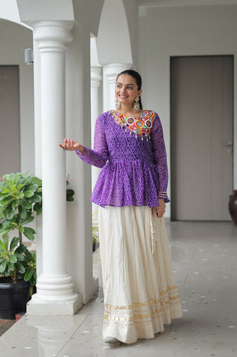 Purple Navratri Special Cotton Lehenga Choli Set with Gota Patti Lace & Bandhani Gamthi Work – Full Stitched ClothsVilla