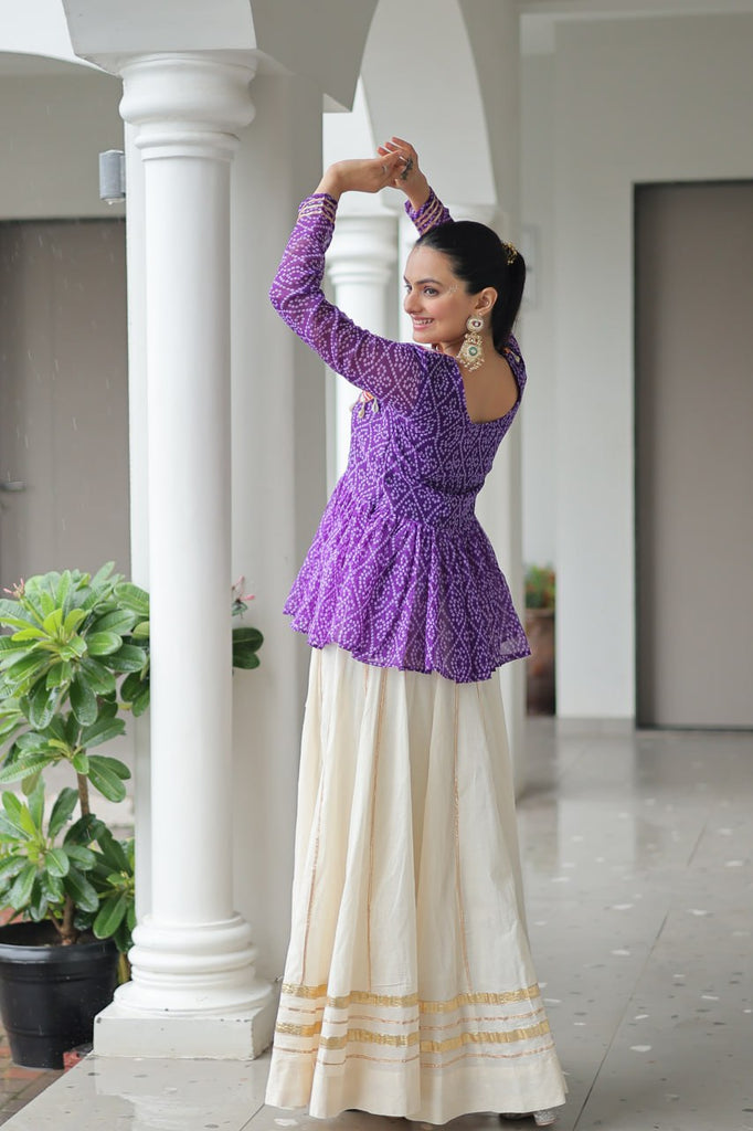 Purple Navratri Special Cotton Lehenga Choli Set with Gota Patti Lace & Bandhani Gamthi Work – Full Stitched ClothsVilla