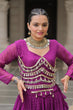 Load image into Gallery viewer, Purple Navratri Special Leheriya Print Lehenga Choli with 12 Mtr Flair &amp; Mirror Lace Work ClothsVilla