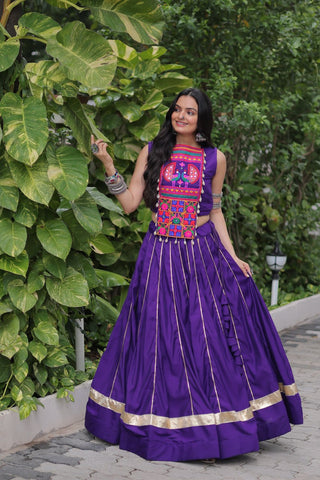 Purple Navratri Special Roman Fabric Lehenga Choli with Kutchi Gamthi & Mirror Work ClothsVilla