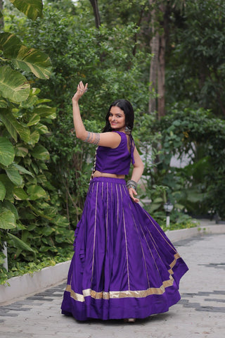 Purple Navratri Special Roman Fabric Lehenga Choli with Kutchi Gamthi & Mirror Work ClothsVilla