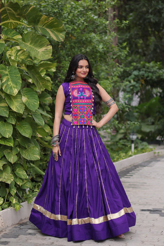 Purple Navratri Special Roman Fabric Lehenga Choli with Kutchi Gamthi & Mirror Work ClothsVilla