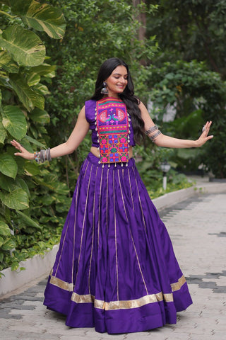 Purple Navratri Special Roman Fabric Lehenga Choli with Kutchi Gamthi & Mirror Work ClothsVilla